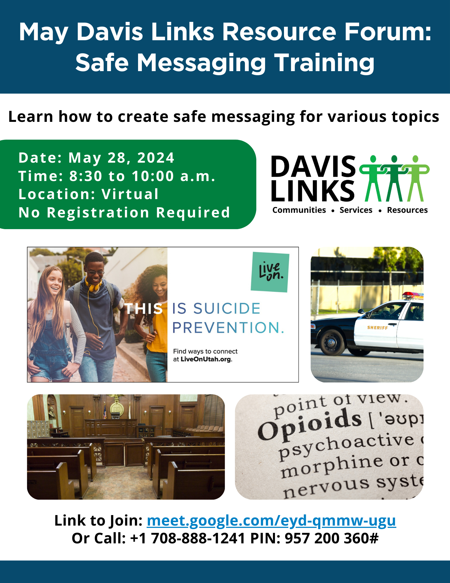 May 28th Davis Links Training on Safe Messaging Flyer