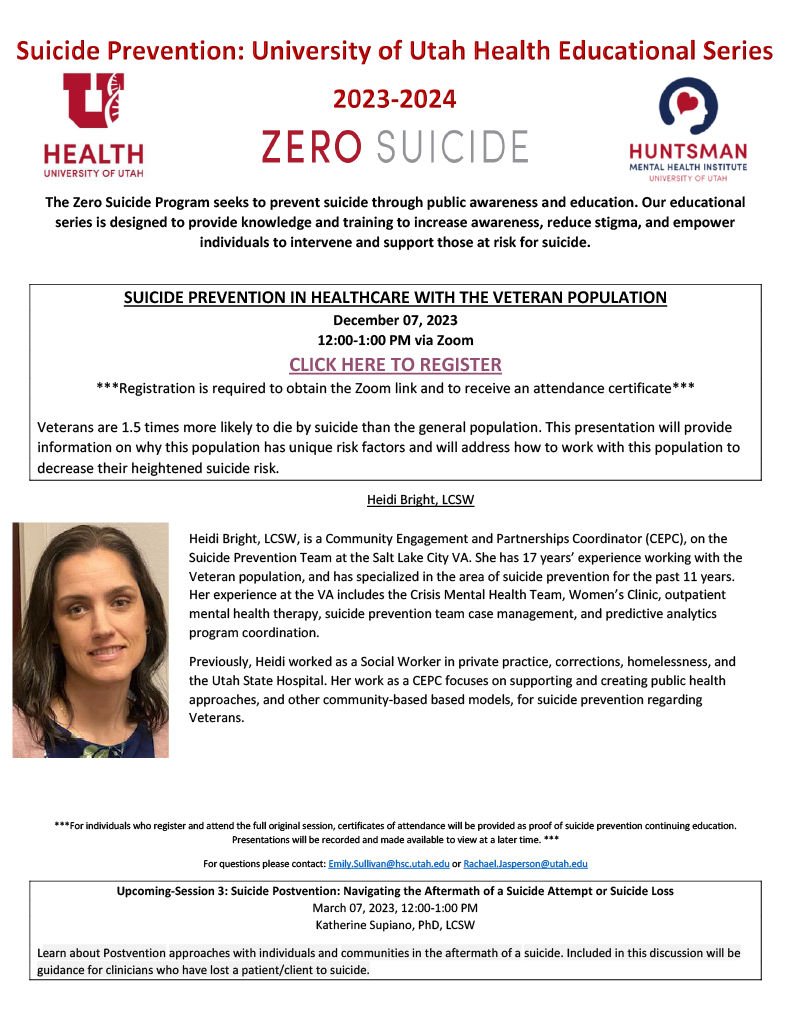 Suicide Prevention in Healthcare with the Veteran Population Registration Flyer