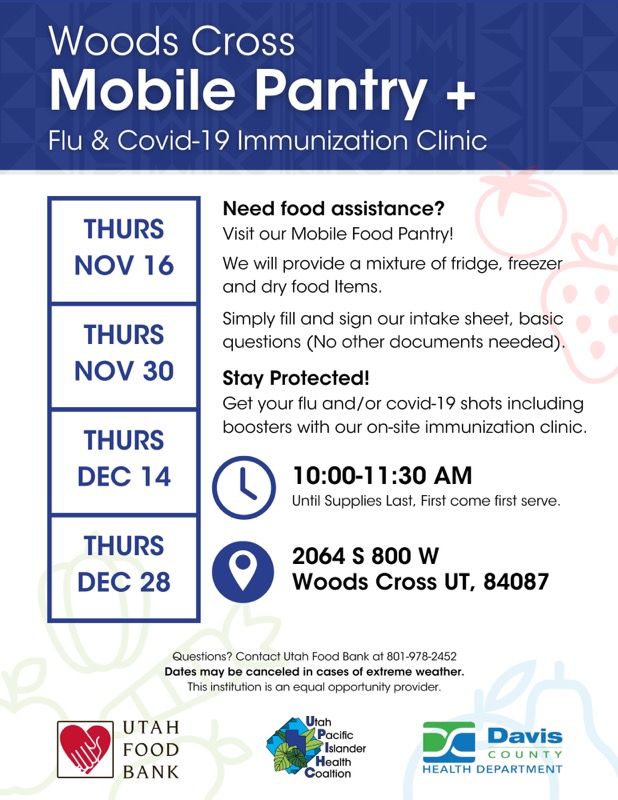 Woods Cross Mobile Pantry Schedule for November and December 2023