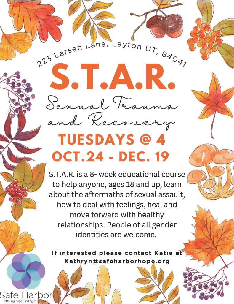 Safe Harbor Sexual Trauma and Recovery 8-Week Course, Tuesdays at 4 PM, October 24 to December 19