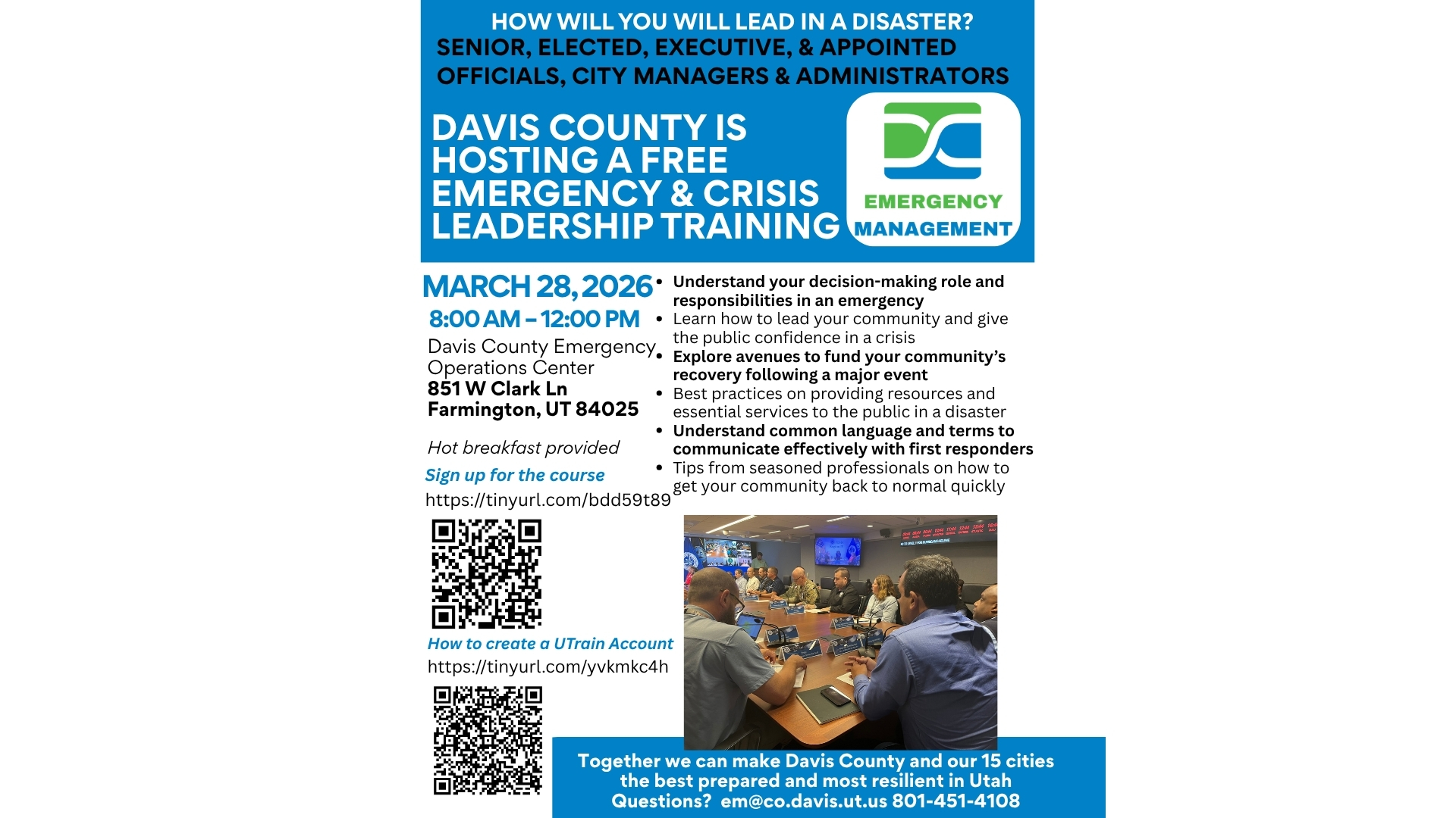 Hosting a free emergency and crisis leadership training march 28 2026