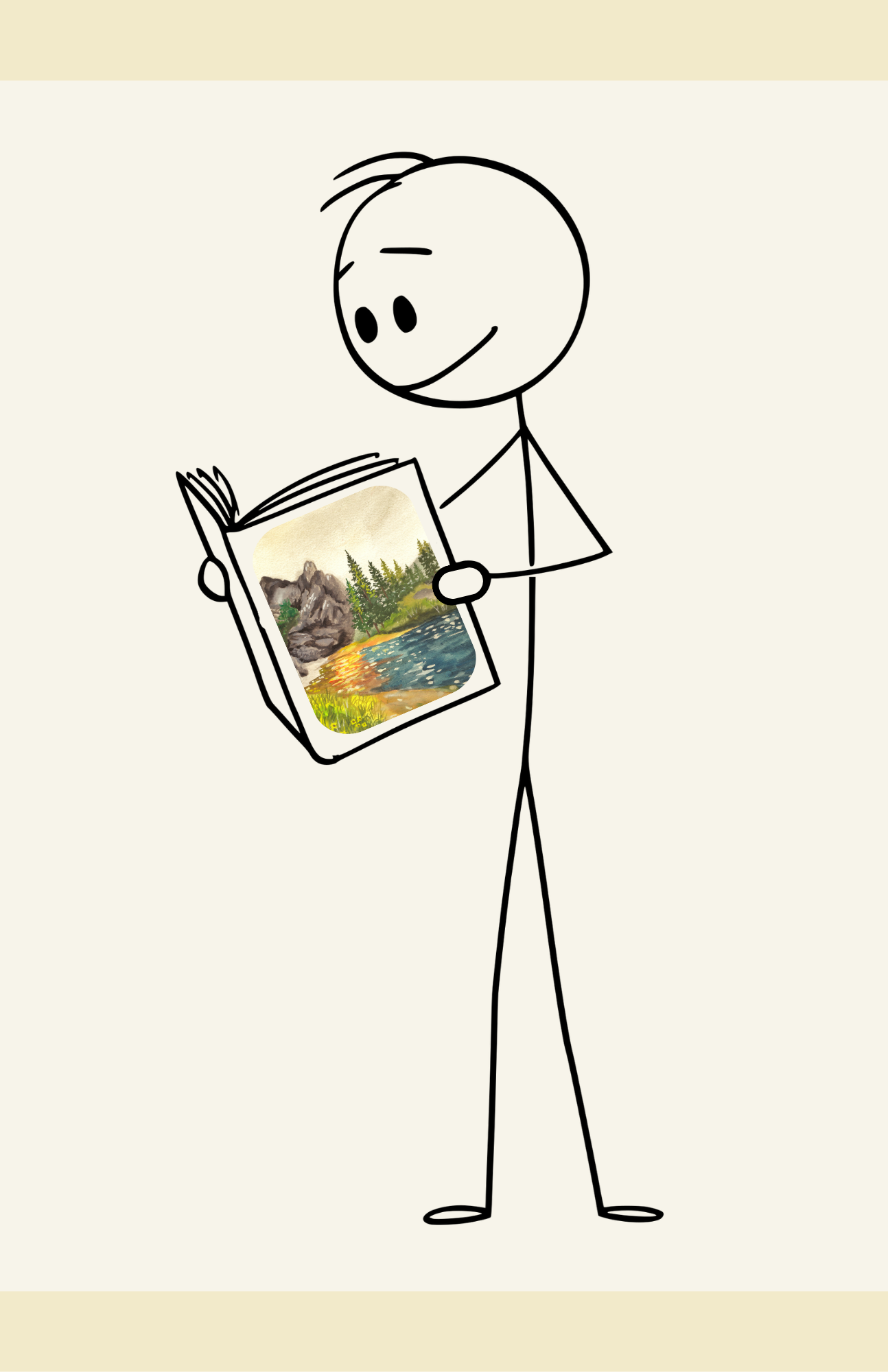 Stick figure holding self-care booklet